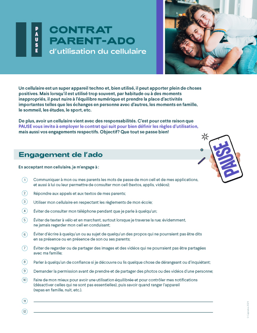 Contrat parent-ado d'utilisation du cellulaire