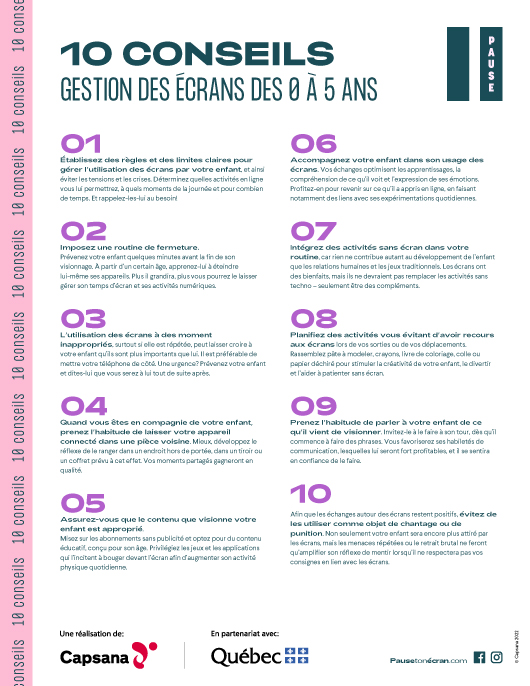 10 conseils pour la gestion des écrans des 0 à 5 ans