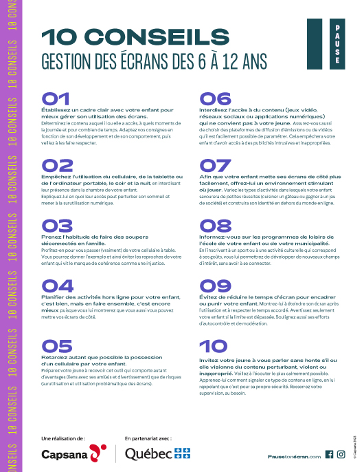 10 conseils pour la gestion des écrans des 6 à 12 ans